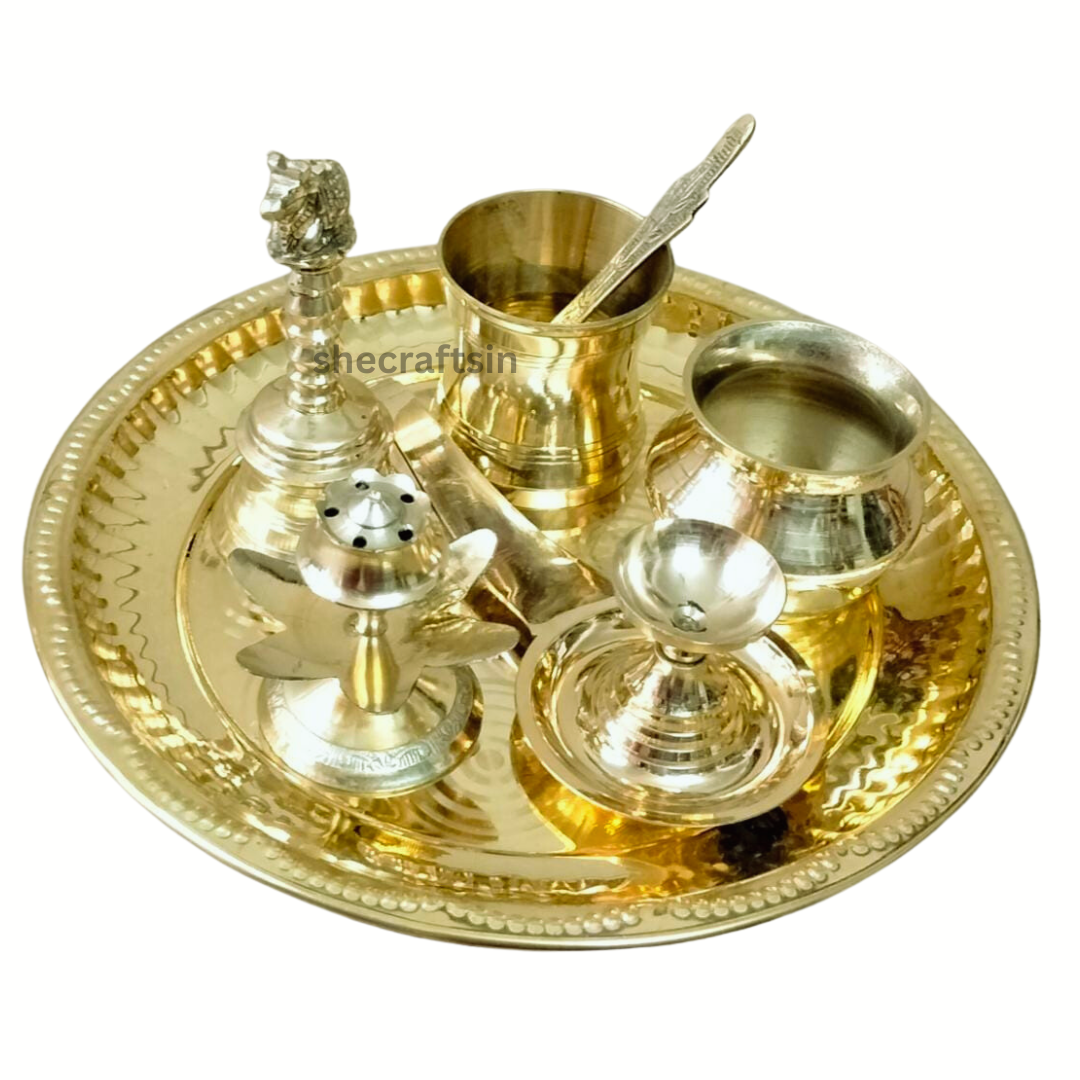 Pure Brass Pooja Thali Set | Small Pooja Room | Pooja Items | Religious Spiritual Item | Home Temple | Diwali