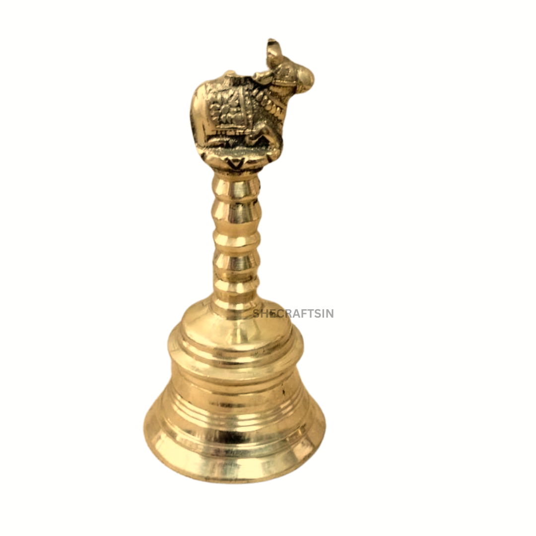 BRASS HEAVY POOJA BELL WITH NANDHI