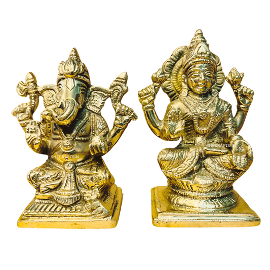 BRASS GANESHA AND LAKSHMI DEVI IDOL | GANAPATHY LAKSHMI STATUE | GANESH BRASS STATUE