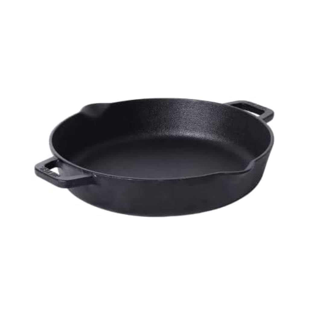 PRE-SEASONED CAST IRON ROUND SKILLET WITH DOUBLE HANDLE (10 INCH DIAMETER ) | HEALTHY COOKING