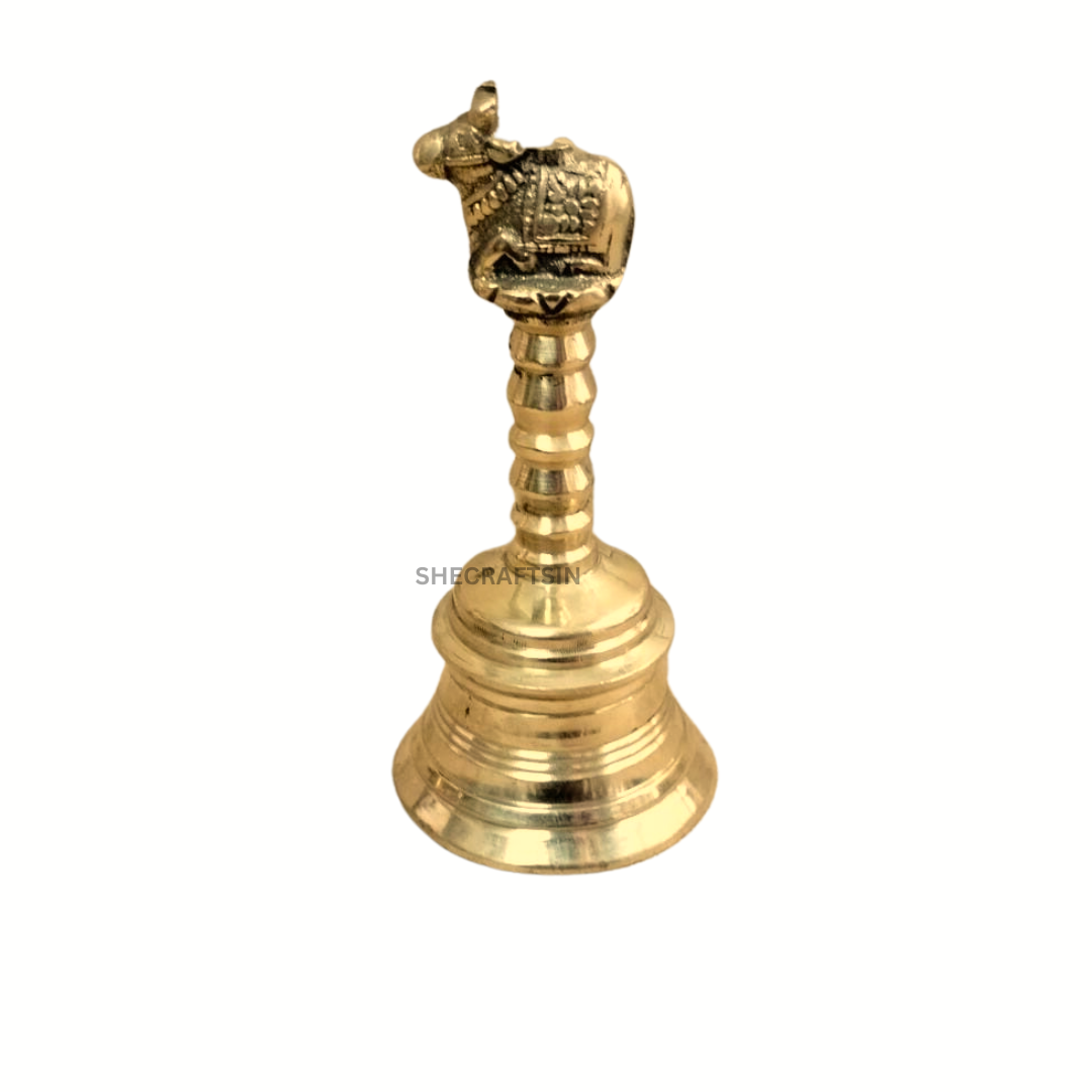 BRASS HEAVY POOJA BELL WITH NANDHI