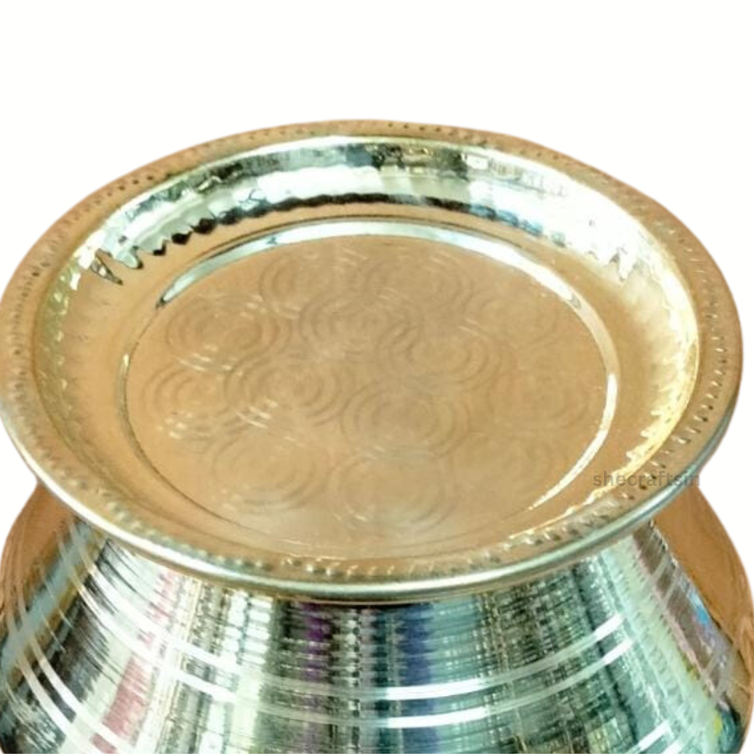 TRADITIONAL BRASS COOKING POT WITH TIN COATTING, LADDLE, LID | HOUSEWARMING MILKPOT | MILK BOILING POT | PONGAL PAANAI | RICE HANDI