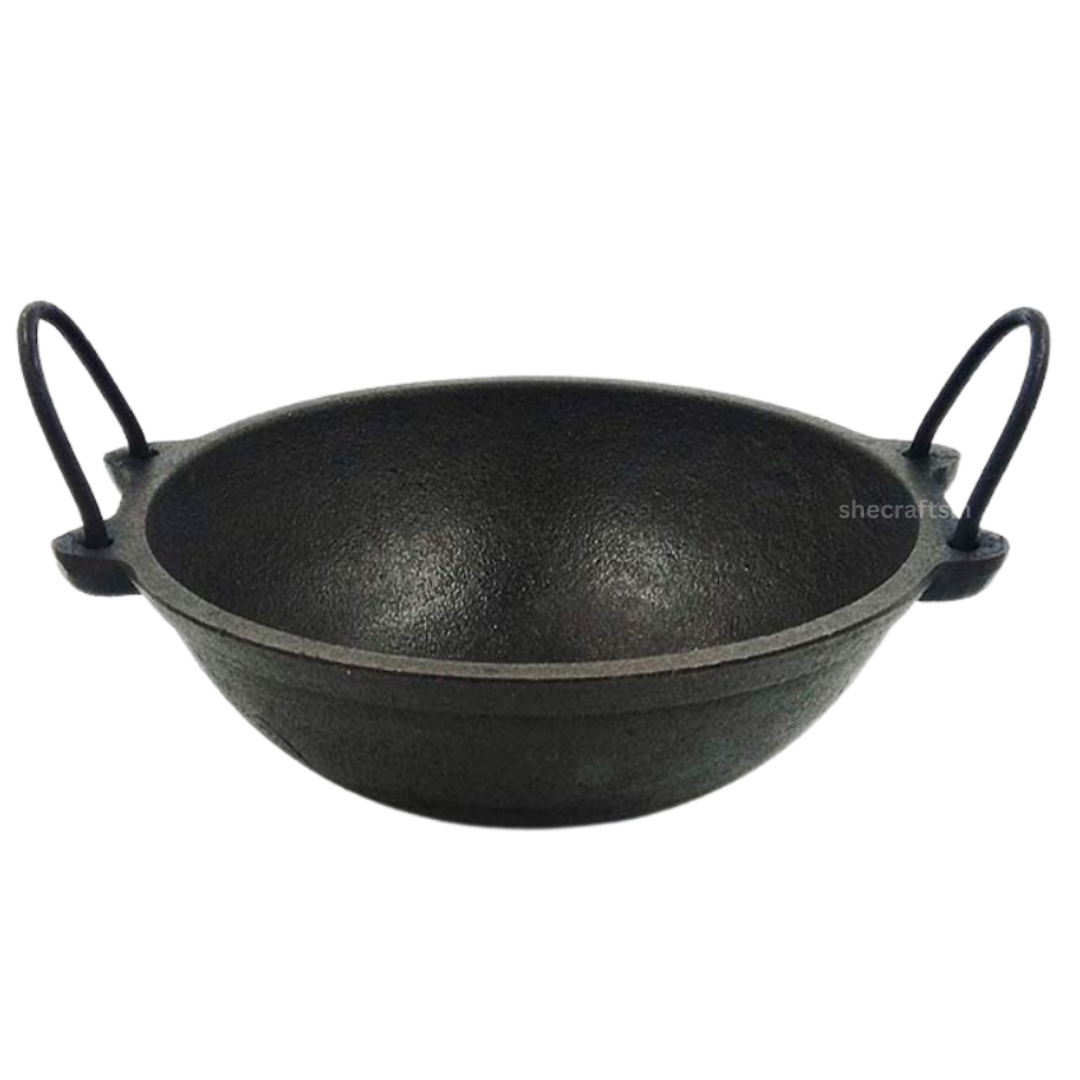 PRE- SEASONED CAST IRON KADAI WITH NEEM WOODEN LADLE