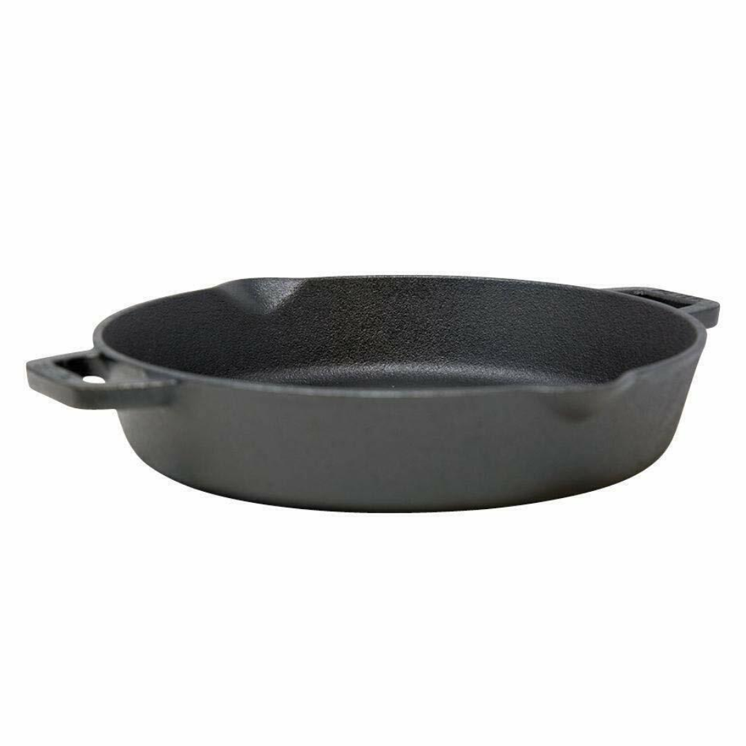 PRE-SEASONED CAST IRON ROUND SKILLET WITH DOUBLE HANDLE (10 INCH DIAMETER ) | HEALTHY COOKING