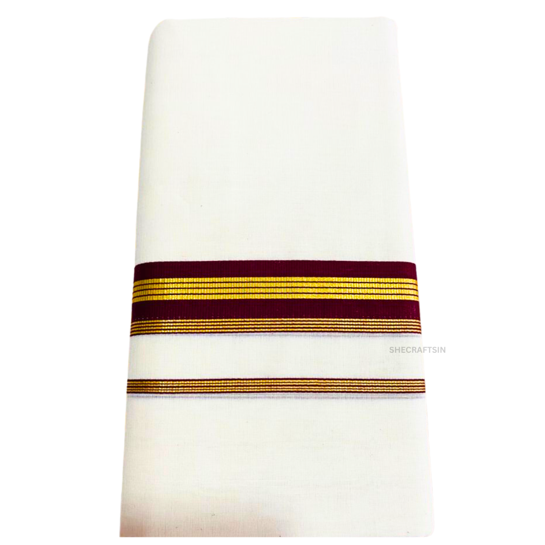 KERALA HANDLOOM DHOTHI | COTTON KASAVU MUNDU | DHOTI | BALARAMAPURAM MUNDU | BROWN AD GOLDEN BORDER