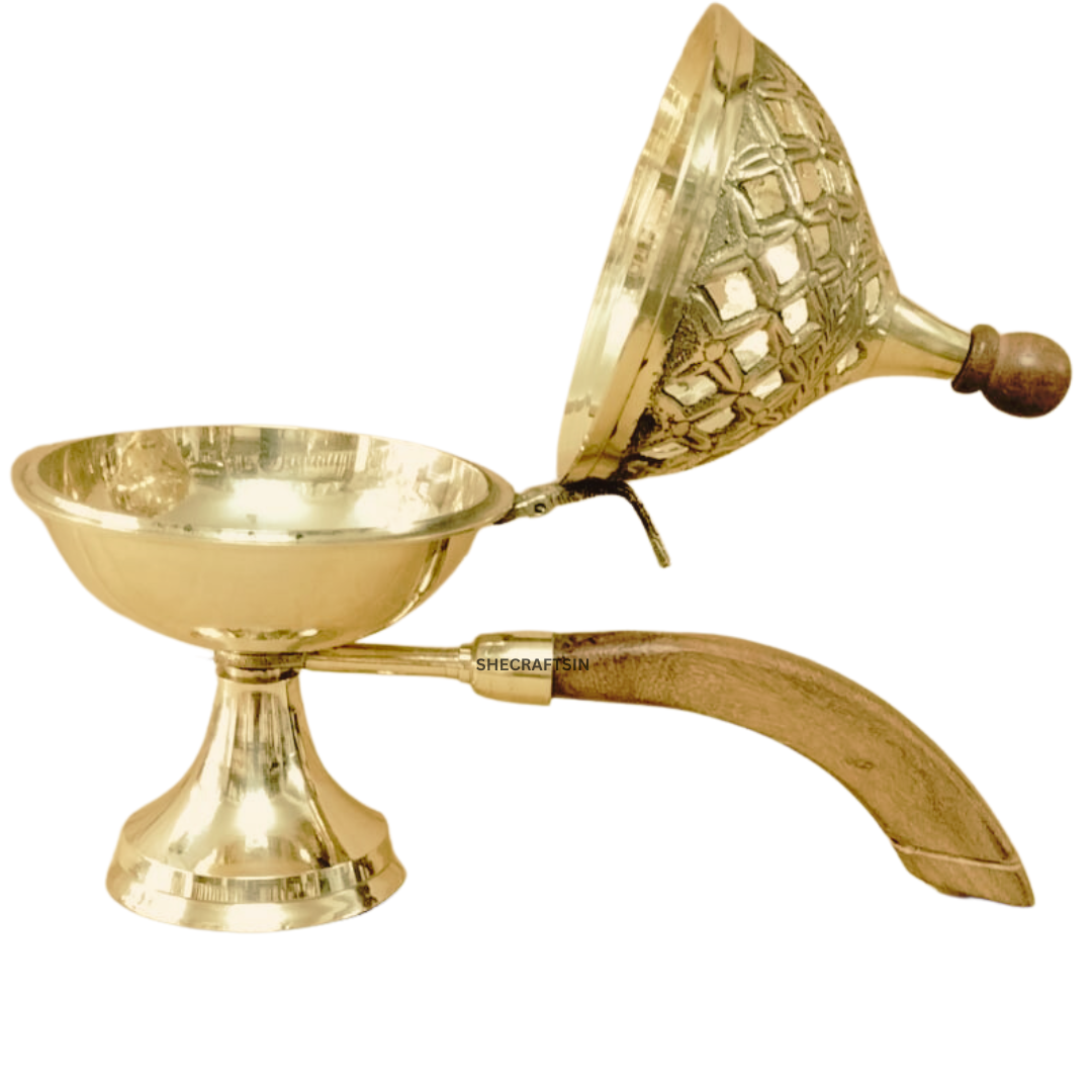 BRASS  DHOOP HOLDEN WITH WOODEN HANDLE | DHOOP DHANI | DHOOPAKUTTI | HOME FRAGRANCE