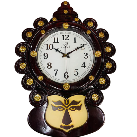 TRADITIONAL KERALA KATHAKALI FACE WALL HANGING CLOCK | ROSEWOOD