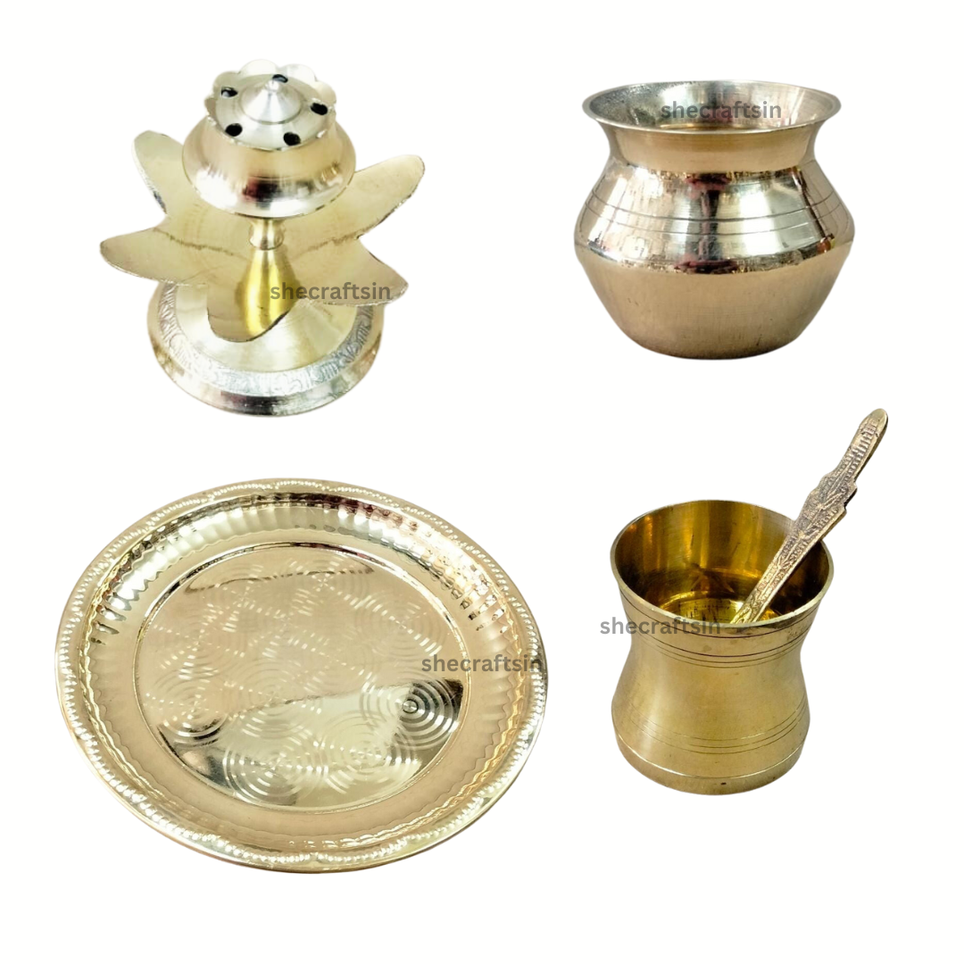 Pure Brass Pooja Thali Set | Small Pooja Room | Pooja Items | Religious Spiritual Item | Home Temple | Diwali