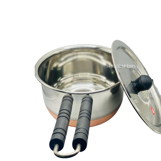 STAINLESS STEEL MILKPAN COPPER BASE WITH LID AND HANDLE