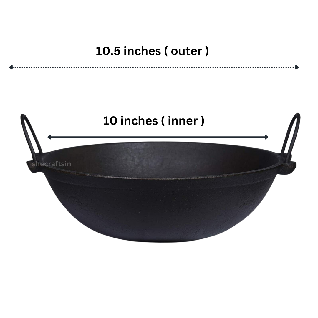 PRE- SEASONED CAST IRON KADAI WITH NEEM WOODEN LADLE