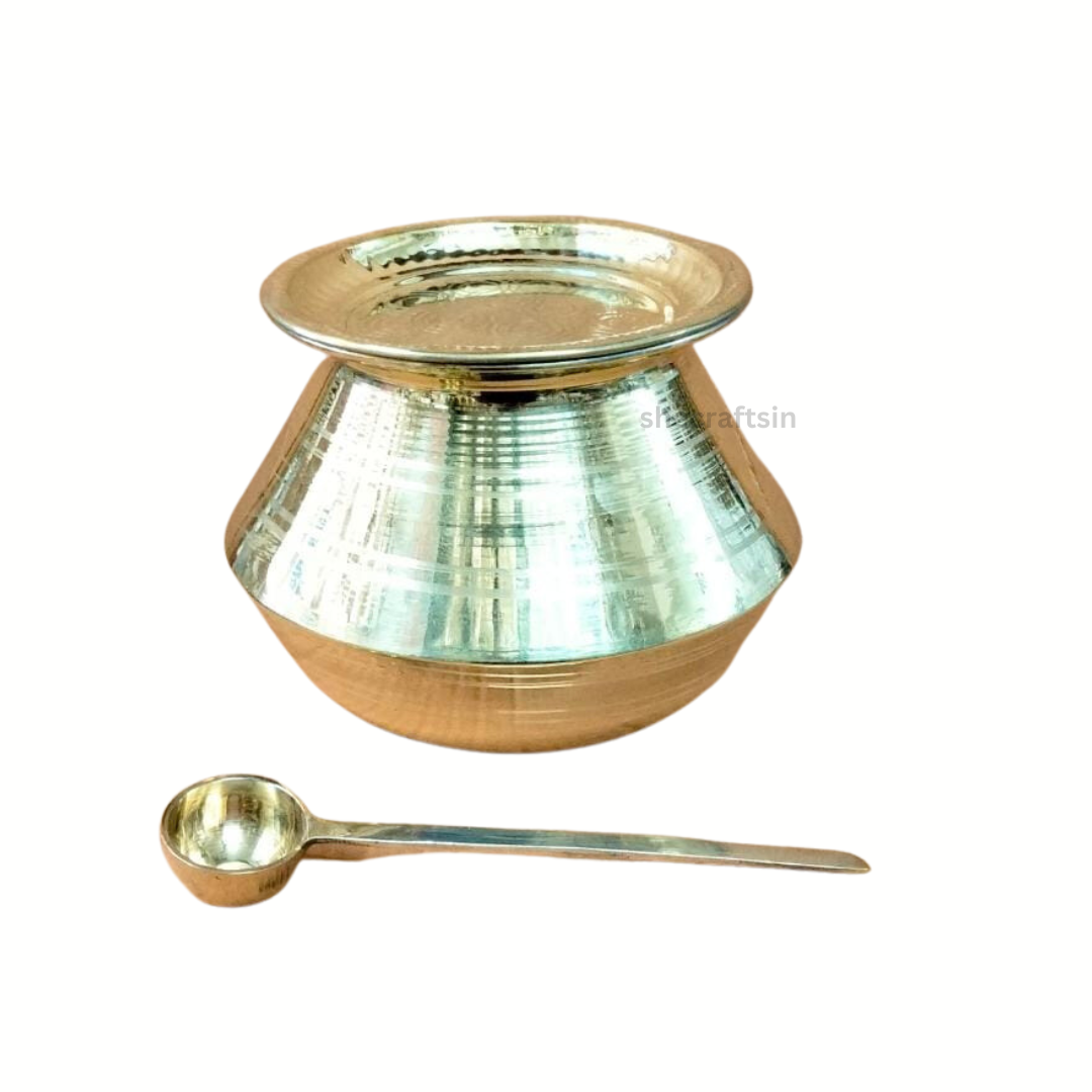 TRADITIONAL BRASS COOKING POT WITH TIN COATTING, LADDLE, LID | HOUSEWARMING MILKPOT | MILK BOILING POT | PONGAL PAANAI | RICE HANDI