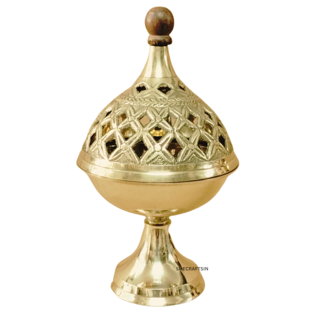 BRASS  DHOOP HOLDEN WITH WOODEN HANDLE | DHOOP DHANI | DHOOPAKUTTI | HOME FRAGRANCE