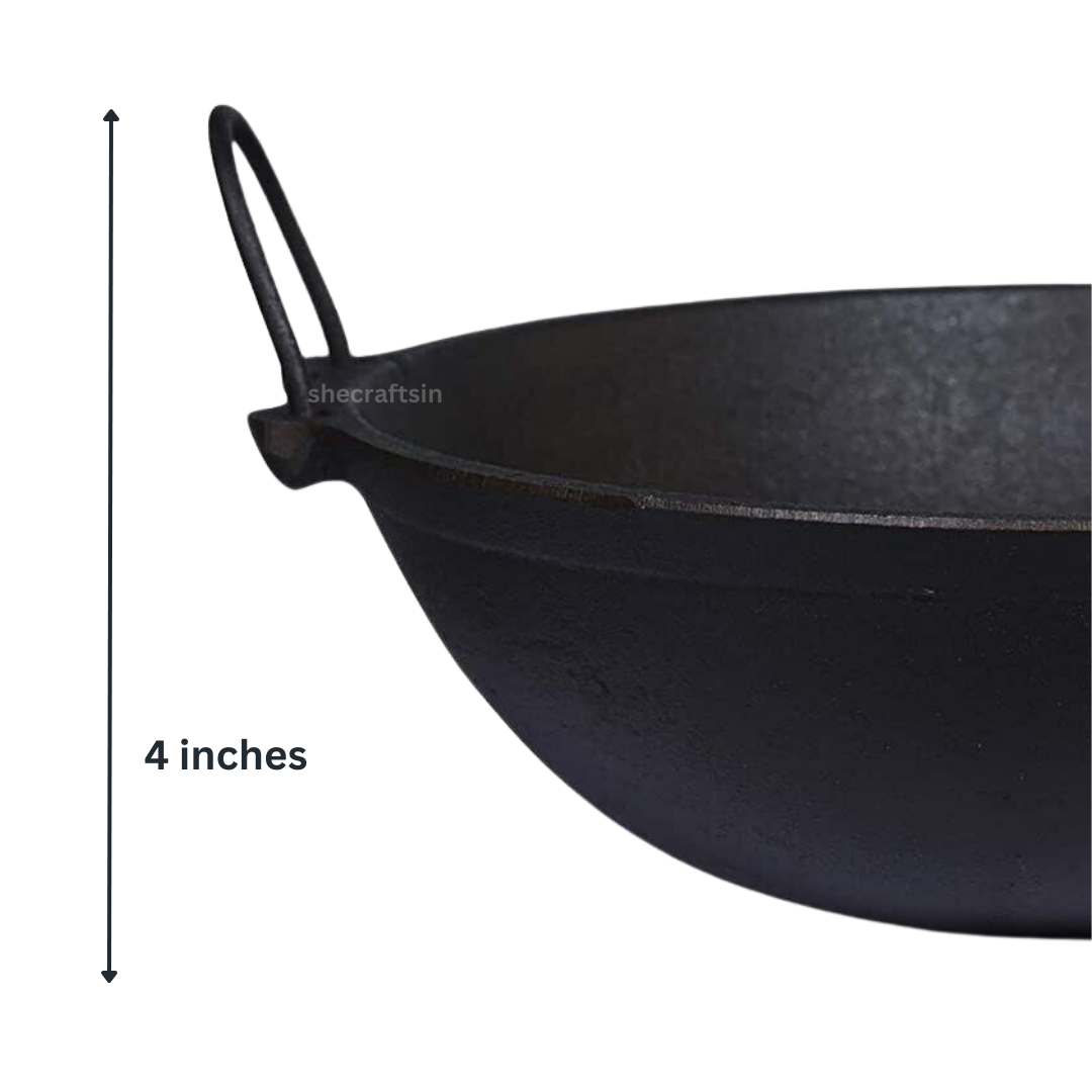 PRE- SEASONED CAST IRON KADAI WITH NEEM WOODEN LADLE