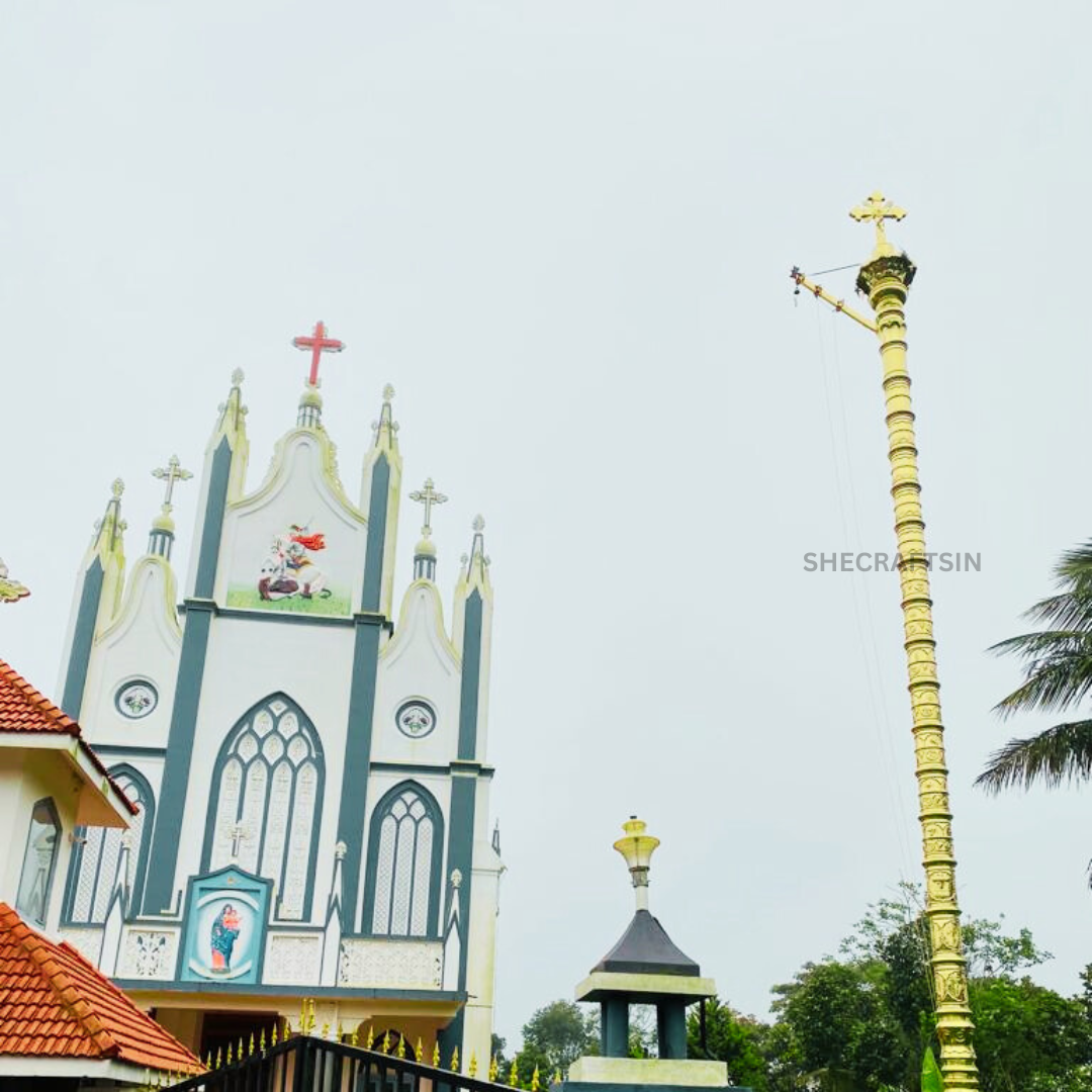 HANDCRAFTED CUSTOMIZED BRASS DESIGNED KODIMARAM FOR CHURCHES  | FLAGSTAFF | FLAG STAND | INSTALLATION ALL OVER INDIA