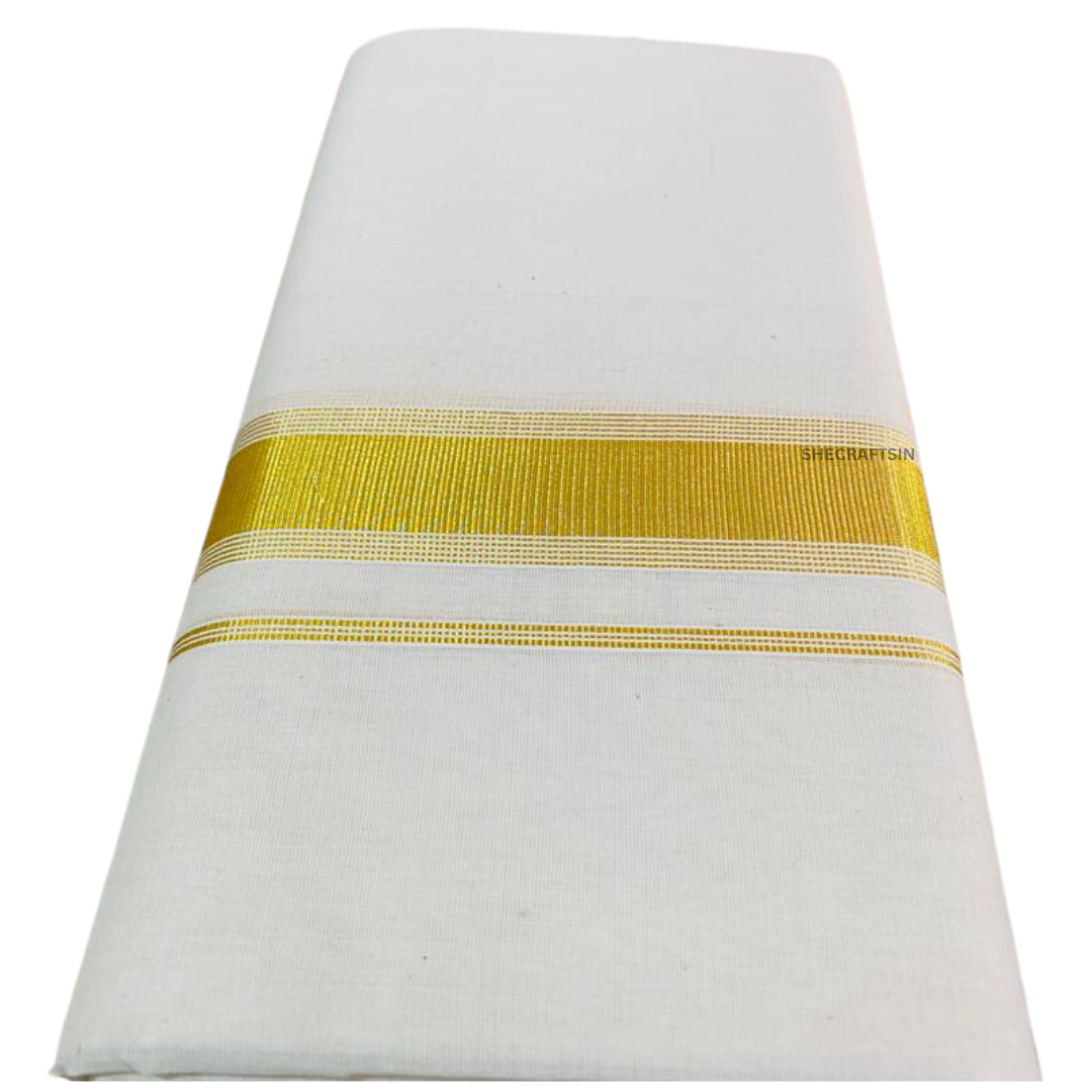 KERALA TRADITIONAL HANDLOOM DHOTHI | ONAM ATTIRE | MEN'S WEAR | PURE COTTON DHOTI | GOLDEN BORDER MUNDU | KASAVU MUNDU | VESTI | DOUBLE DHOTHI | SHECRAFTSIN