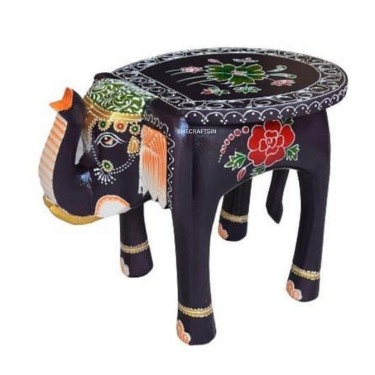 INDIAN HANDPAINTED WOODEN ELEPHANT TABLE | TABLE DECOR | LIVING ROOM STYLING | BLACK