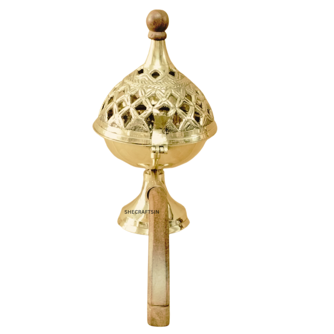 BRASS  DHOOP HOLDEN WITH WOODEN HANDLE | DHOOP DHANI | DHOOPAKUTTI | HOME FRAGRANCE