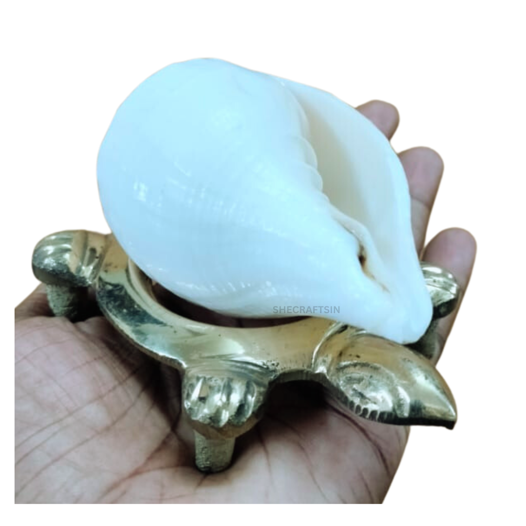 POOJA SHANKH AND BRASS TORTOISE STAND | POOJA CONCH | TORTOISE SHAPE SHANKH HOLDER | POOJA SAMAGRI | BLOWING SHANKH