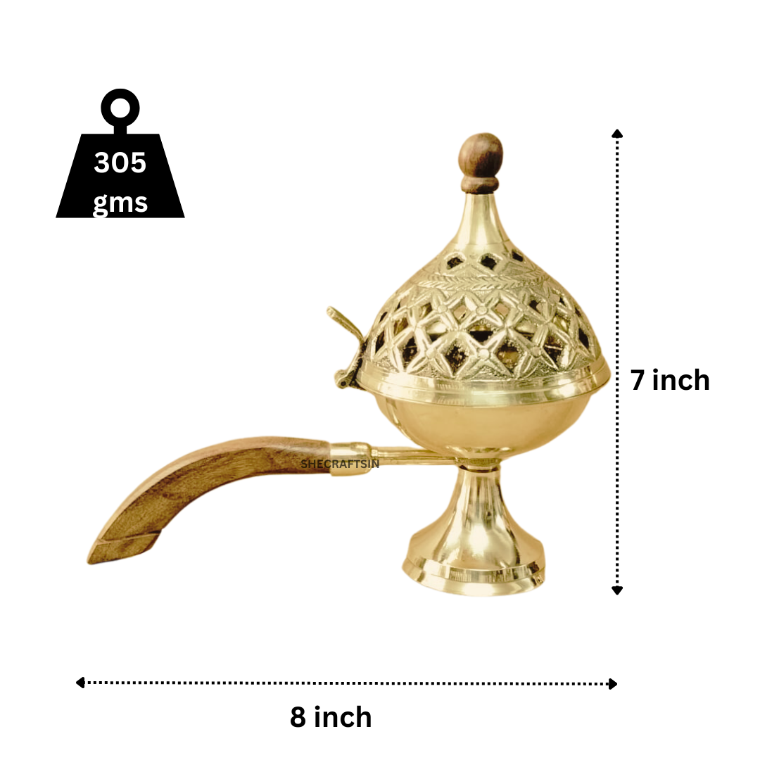 BRASS  DHOOP HOLDEN WITH WOODEN HANDLE | DHOOP DHANI | DHOOPAKUTTI | HOME FRAGRANCE