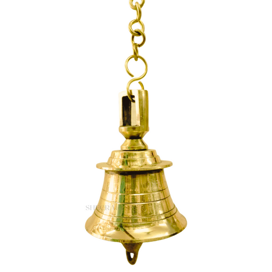 HANDMADE BRONZE BELL WITH CHAIN AND HOOKS FOR POOJA ROOM DECORATION | TRADITIONAL CALLING BELL