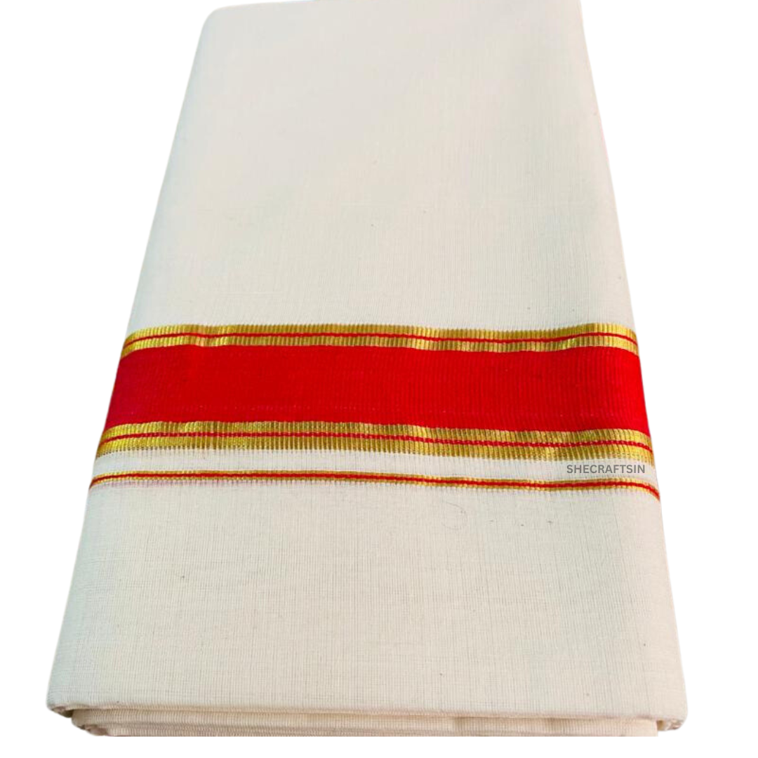 KERALA TRADITIONAL HANDLOOM DHOTHI | ONAM ATTIRE | MEN'S WEAR | PURE COTTON DHOTI | RED AND GOLDEN BORDER MUNDU | KASAVU MUNDU | VESTI | DOUBLE DHOTHI | SHECRAFTSIN