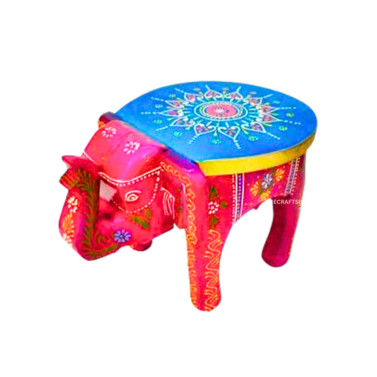 INDIAN HANDPAINTED WOODEN MULTI COLOUR ELEPHANT STAND | CHOWKI