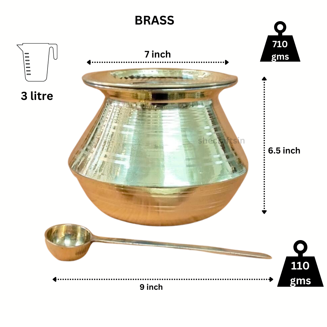 TRADITIONAL BRASS COOKING POT WITH TIN COATTING, LADDLE, LID | HOUSEWARMING MILKPOT | MILK BOILING POT | PONGAL PAANAI | RICE HANDI