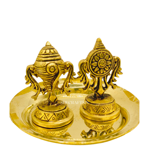 BRASS SHANKH AND CHAKRA WITH PLATE