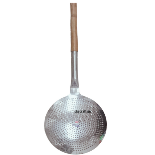 STAINLESS STEEL STRAINER WITH WOODEN HANDLE FOR DEEP FRY