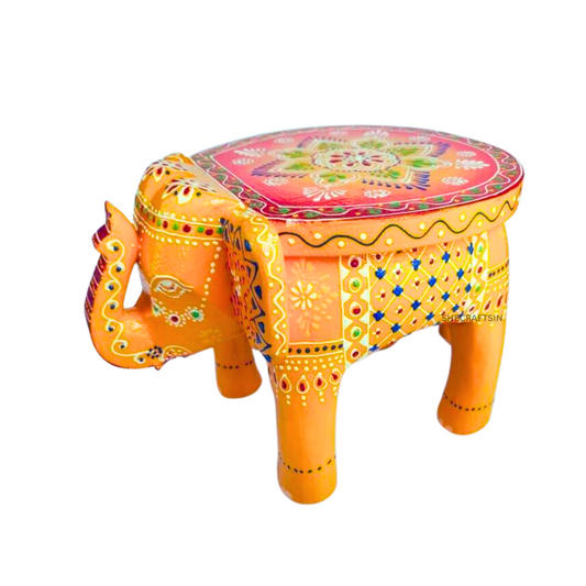 INDIAN WOODEN HANDPAINTED ELEPHANT STAND | TABLE DECOR | YELLOW